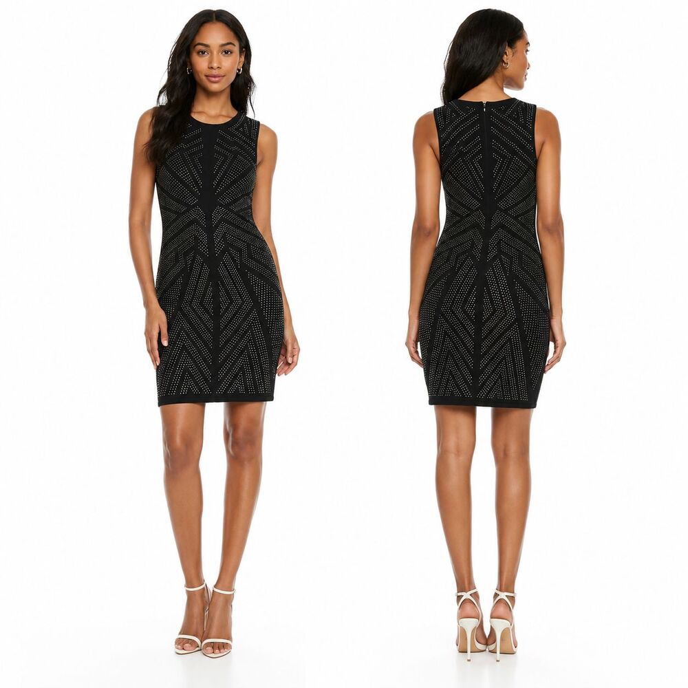 Barneys New York Little Black Studded Sheath Dress Sleeveless Knit Size Small